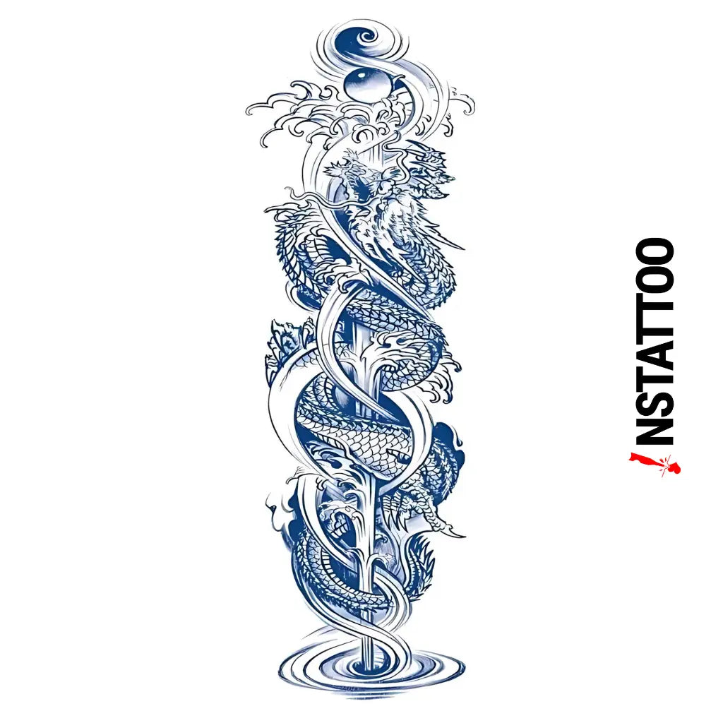 (Full Sleeve) Mizuragon - Semi-Permanent Tattoo